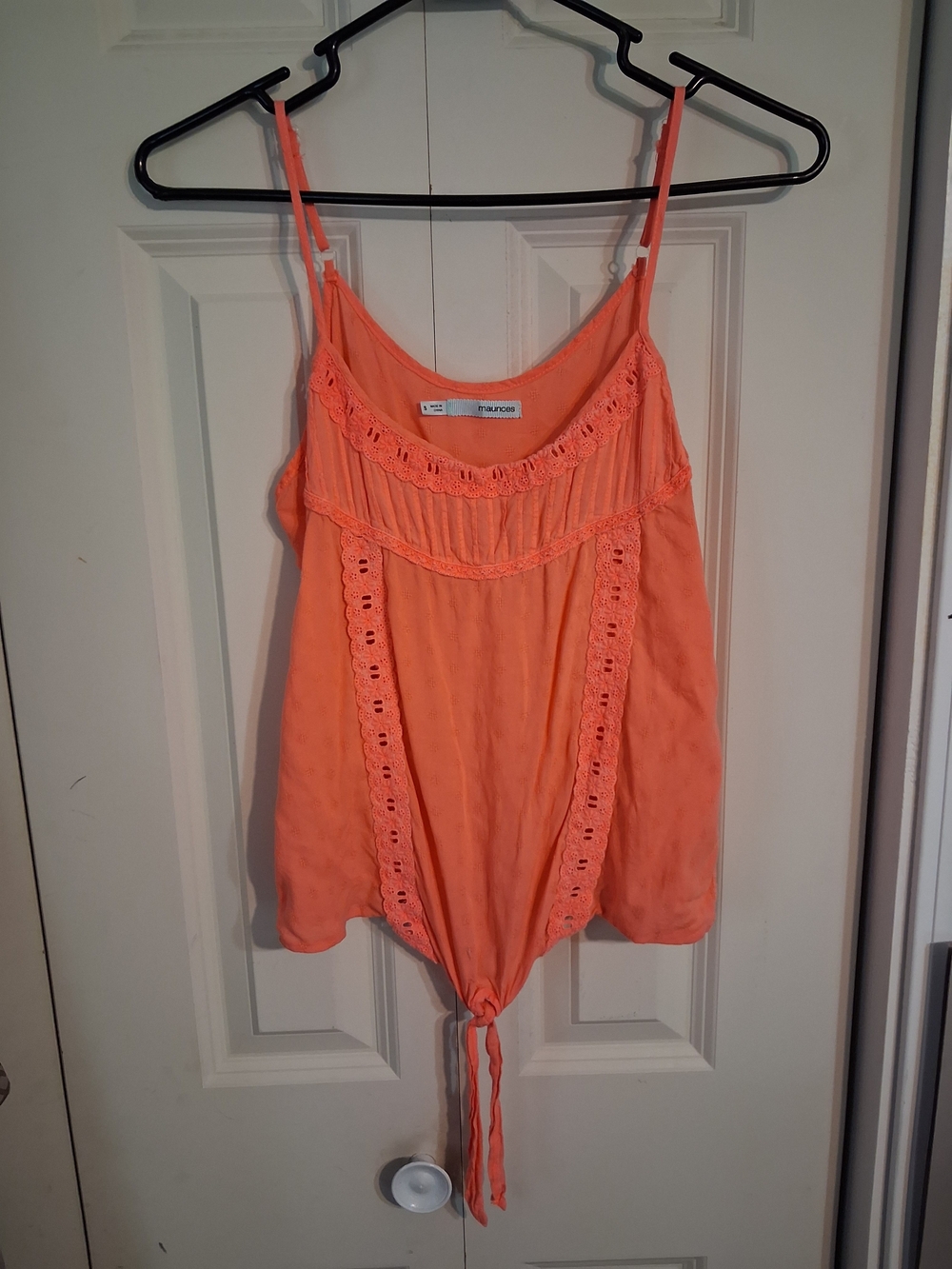 Maurices Coral Tie-Front Crochet-Trim Camisole